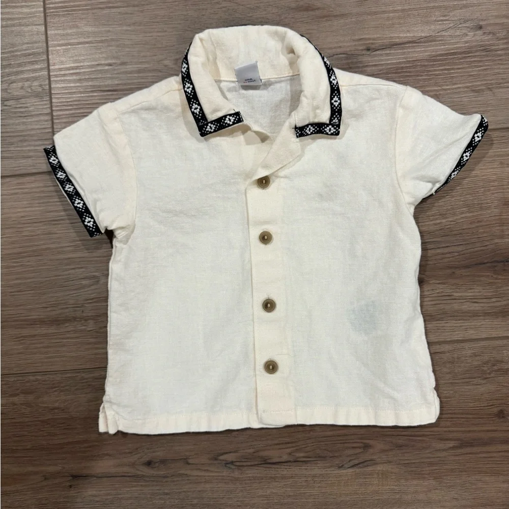 Old Navy Short Sleeve Linen Blend Shirt - 6-12m - Picture 2 of 3